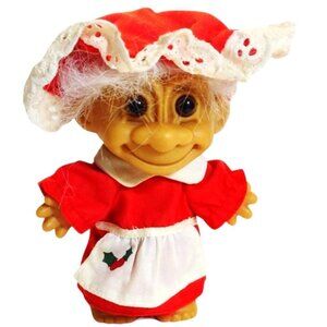 Vintage Russ Berrie Mrs Claus Christmas Troll Doll White Hair 1990s
